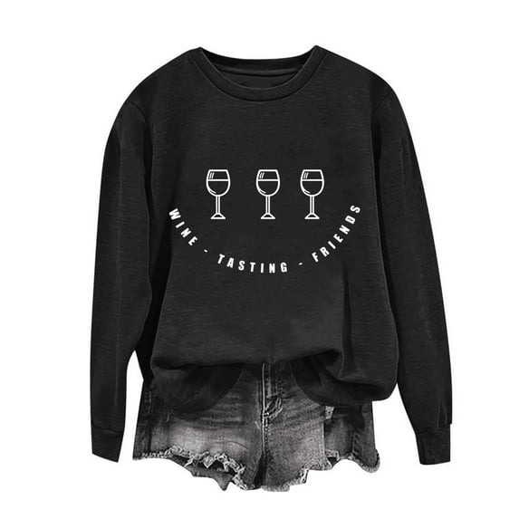 Fanxing Women's Crewneck Sweatshirts Casual Long Sleeve Thanksgiving Letter Print Pullover Tops Black L