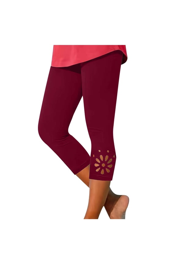 Women's Cutout Capri Leggings 2025 High Waisted Jogging Pants Soft Stretch Workout Yoga Running Crop Pants Ultra-Thin 7/8 Length Capris No Pocket Wine,XL