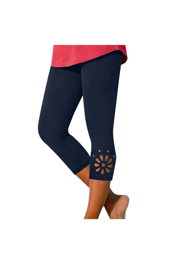 Women's Cutout Capri Leggings 2025 High Waisted Jogging Pants Soft Stretch Workout Yoga Running Crop Pants Ultra-Thin 7/8 Length Capris No Pocket Navy,XXL