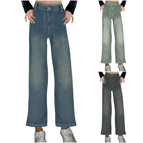 Fanxing Women's Denim Pants Straigh Leg Jeans Casual High Waisted Bottoms