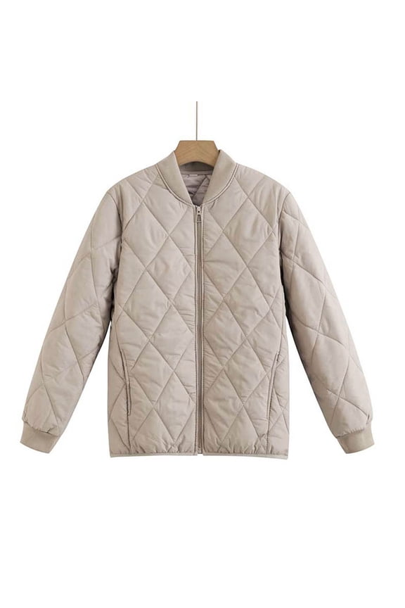 Women's Diamond Quilted Jackets Plus Size Lightweight Casual Bomber Jacket Full Zip Warm Winter Coats with Pockets 3XL