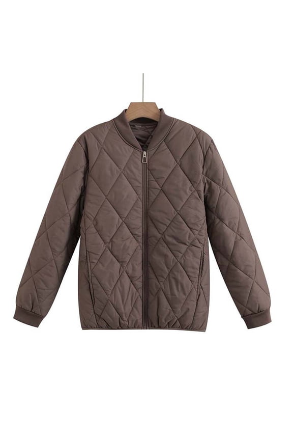 Women's Diamond Quilted Jackets Plus Size Lightweight Casual Bomber Jacket Full Zip Warm Winter Coats with Pockets 5XL