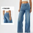 thumbnail image 1 of Fanxing Women's Fashion Jeans High Waisted Wide Leg Jeans Summer Casual Straight Baggy Jeans Color Block Patch Denim Trousers Light Blue,S, 1 of 6