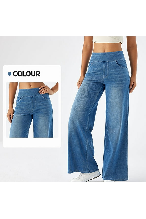 Women's Fashion Jeans High Waisted Wide Leg Jeans Summer Casual Straight Baggy Jeans Color Block Patch Denim Trousers Sky Blue,S