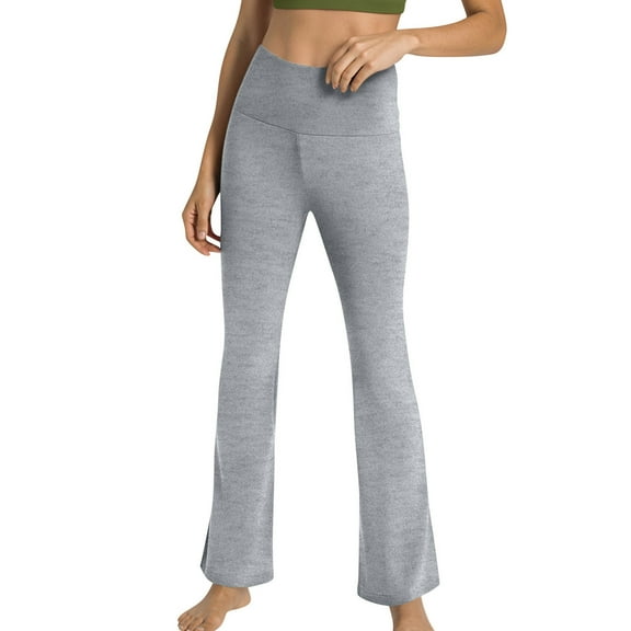 Fanxing Women's Flare Leggings Butt Lifiting Stretchy Yoga Pants High Rise Tummy Control Workout Bell Bottom Gray M