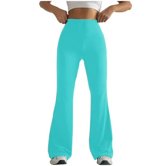 Fanxing Women's Flared Pants Stretch Solid Color Yoga Leggings Casual Workout High Waisted Skinny Tights Tummy Control Yoga Pants Mint Green,M