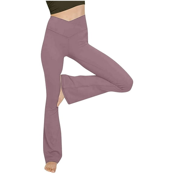Fanxing Women's Flared Pants Stretch Solid Color Yoga Leggings Casual Workout High Waisted Skinny Tights Tummy Control Yoga Pants Tax Day Event Purple,S