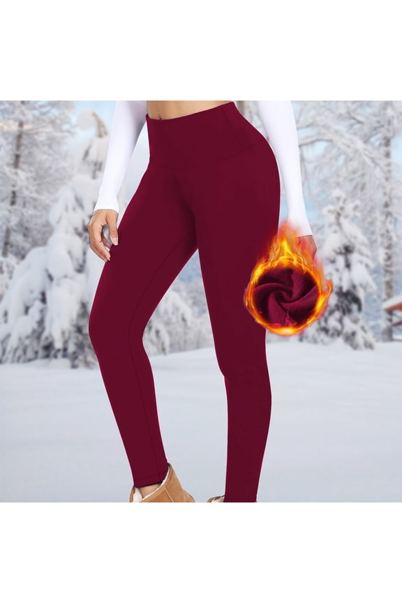 Women's Fleece Lined Leggings High Rise Winter Thermal Yoga Pants Cold Weather Thicken Warm Strethy Tights Wine XL