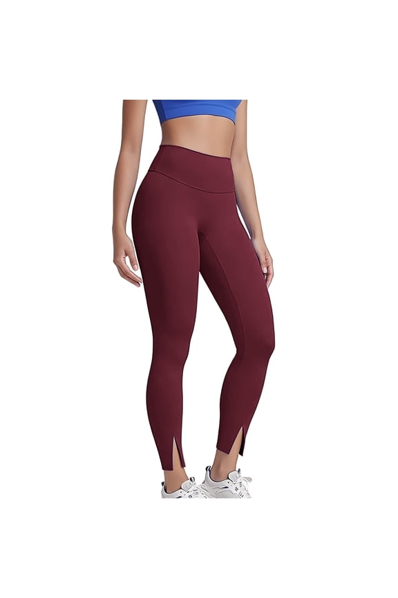 Women's Fleece Lined Leggings Winter Warm High Waist Yoga Pants No Front Seam Tummy Contro Thermal Bottom Wine M