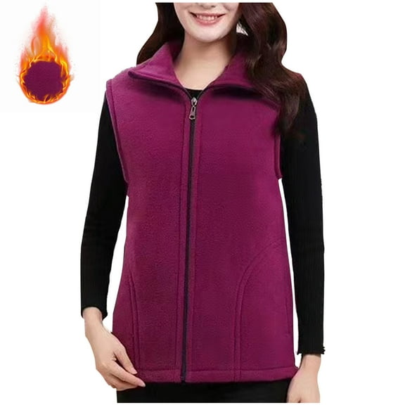 Fanxing Women's Fleece Vest Outerwear Sleeveless Lightweight Zip Jackets Warm Soft Vests with Zipper Pockets Watermelon Red 3XL
