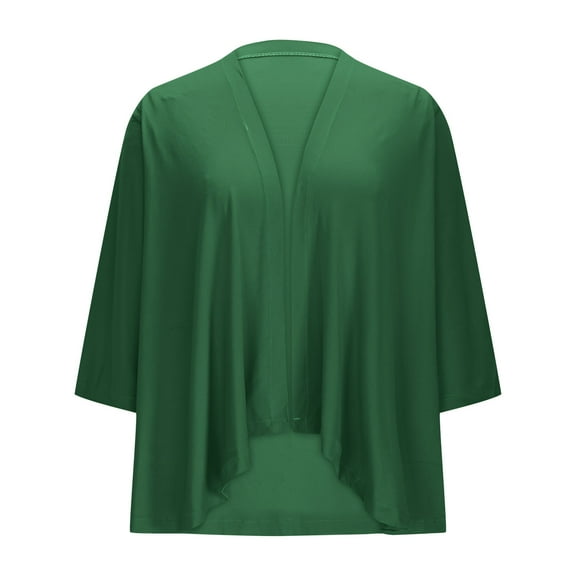 Fanxing Women's Kimonos Cardigan Open Front Bolero Shrug 3/4 Sleeve Lightweight Cover Ups Green M