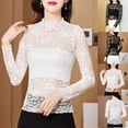 thumbnail image 1 of Fanxing Women's Lace Long Sleeve Tops Plus Size T-shirts See-Through Mock Neck Tees Shirts Fitted Blouses White,XXXL, 1 of 8