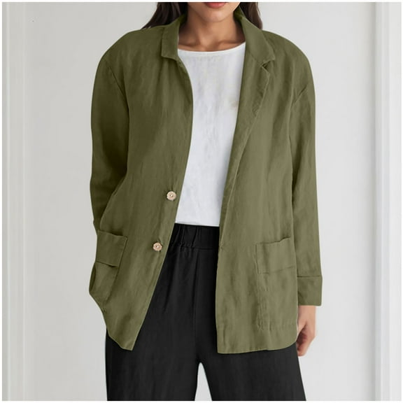 Fanxing Women's Lapel Collar Cardigan Casual Long Sleeve Lightweight Open Front Jacket with Pocket Army Green S