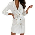 thumbnail image 1 of Fanxing Women's Lapel Neck Double Breasted Pleated Hem Thigh Length Elegant Blazer Dress White,XXL Female, 1 of 4