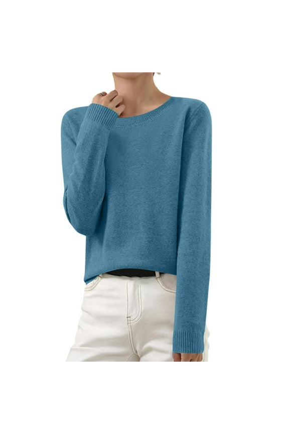 Women's Lightweight Pullover Sweaters Soft Cozy Crewneck Classic Jumper Fall Basic Knitted Tops Blue 3XL