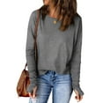thumbnail image 1 of Fanxing Women's Long Sleeve Shirts with Thumb Hole Casual Crewneck Pullover Lightweight Tees Shirt 2025 Fall Tops Gray,XL, 1 of 8
