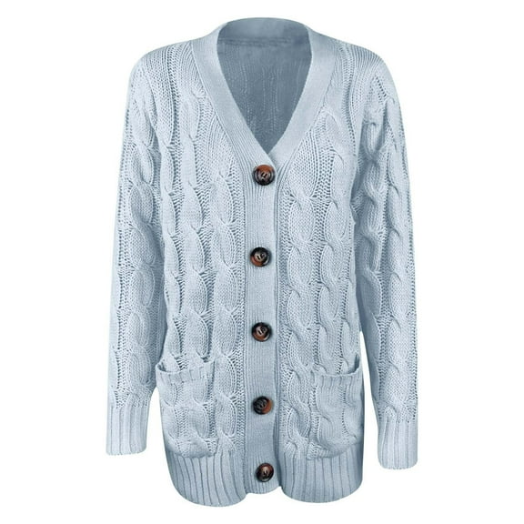 Fanxing Women's Open Front Cardigan Sweaters Fall Winter Button Down Jacket Plus Size Cable Knit Chunky Winter Outerwear Coats Light Blue 4XL