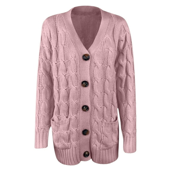 Fanxing Women's Open Front Cardigan Sweaters Fall Winter Button Down Jacket Plus Size Cable Knit Chunky Winter Outerwear Coats Pink 3XL