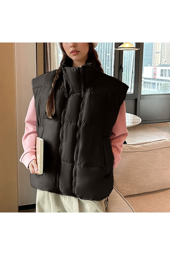 Women's Oversized Puffer Vest Lightweight Warm Sleeveless Puffy Bubble Outerwear Jackets Coats with Pockets Black M