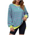 thumbnail image 1 of Fanxing Women's Oversized Striped Sweatshirts 2025 Winter Fashion Long Sleeve Crewneck Drop Shoulder Vintage Graphic Crop Tops Purple,XXL, 1 of 5