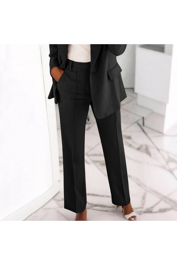 Women's Plus Size Dress Pants High Waisted Straight Leg Business Trousers Versatile Business Casual Stretchy Work Slacks Black L