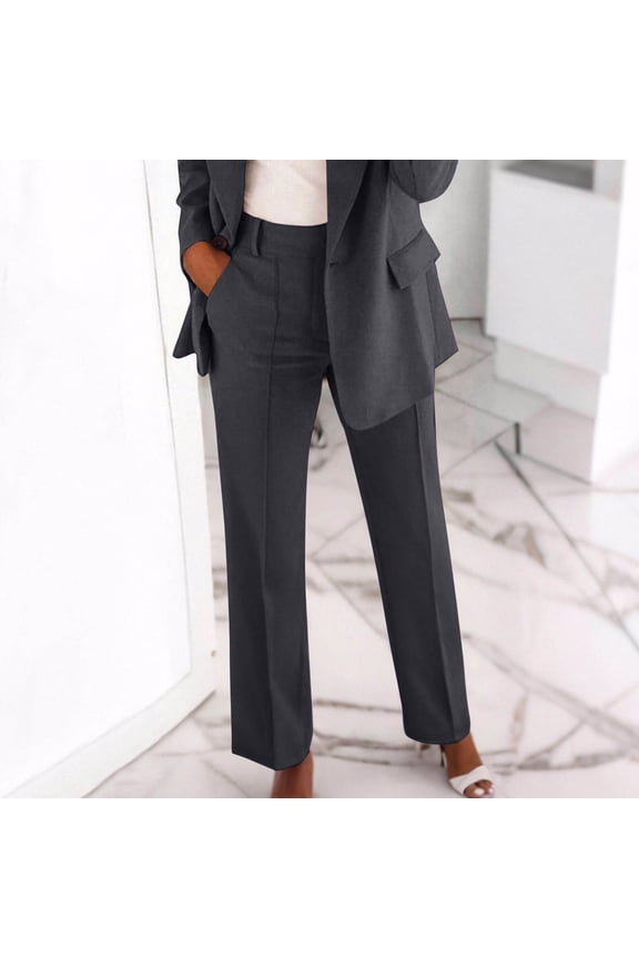 Women's Plus Size Dress Pants High Waisted Straight Leg Business Trousers Versatile Business Casual Stretchy Work Slacks Dark Gray M