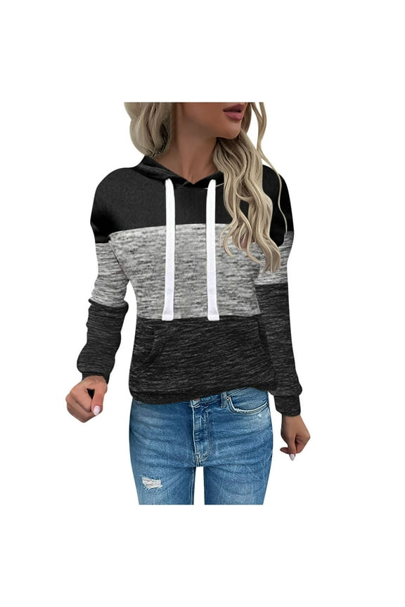 Women's Plus Size Hoodies Color Block Drawstring Sweatshirts Casual Long Sleeve Pullover Lightweight Tops with Pocket Account Purchase History Recent Orders Black,S