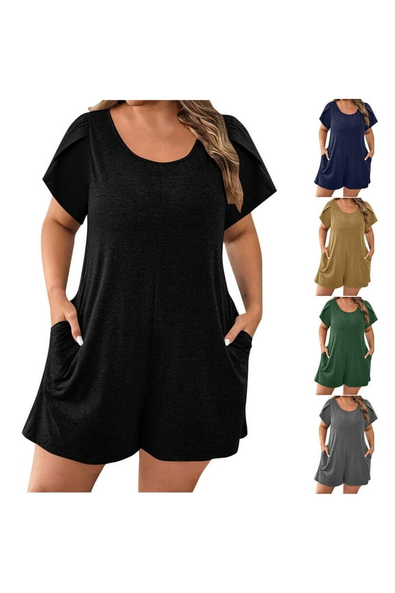 Women's Plus Size Shorts Jumpsuits Dressy Rompers Casual Short Sleeve Suspender Jumpsuit Overalls with Pockets Pink,L