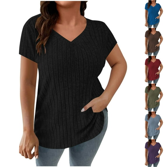 Fanxing Women's Plus Size Summer Tops Under 15 3XL Loose Fitting Tunics Stretchy Curvy Tops for Full-figured XL-5XL