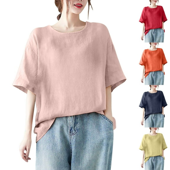 Fanxing Women's Plus Size Tunic Tops 3/4 Sleeves Red Elbow Sleeve Tshirts Loose Fitting Blouses Dressy Casual Vacation Tunic Tops