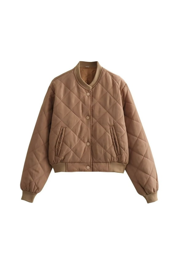 Women's Quilted Puffer Bomber Jacket Oversized Lightweight Puffy Coat Button Down Jacket Coats Outwear with Pockets