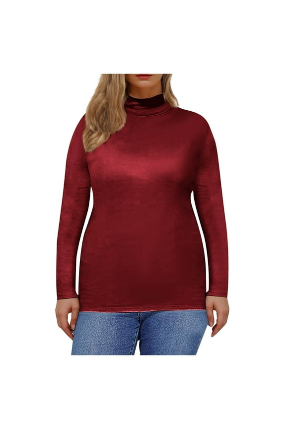 Women's Red Turtleneck Women's Turtleneck Shirts Ribbed Pullover Sweater Underscrub Long Sleeves Tops Lightweight Thermal Underwear Blouse
