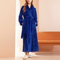 Fanxing Women's Robes Plush Fuzzy Warm Spa Bathrobe Winter Thick Soft Fleece Fluffy Shaggy Housecoat Blue M