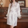 thumbnail image 1 of Fanxing Women's Satin Robe Short Lightweight Valentines Day Silk Bridal Wedding Party Bridesmaid Robes Sleepwear White 2XL, 1 of 6