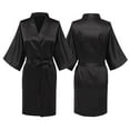 thumbnail image 1 of Fanxing Women's Satin Robes Silk Nightwear Bridesmaid Lingerie Kimono 3/4 Sleeve Sleepwear Housecoat Black 2XL, 1 of 5