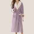 thumbnail image 1 of Fanxing Women's Shawl Collar Plush Robes Long Sleeve Thick Bathrobe with Belt and Pockets Warm Flannel Home Spa Robe Purple M, 1 of 4