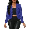 thumbnail image 1 of Fanxing Women's Sheer Lace Shrug Bolero Long Sleeve Open Front See Through Cardigans Blue M, 1 of 3