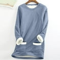thumbnail image 1 of Fanxing Women's Sherpa Lined Sweatshirt 2025 Winter Warm Loose Plush Pullover Fuzzy Fleece Thermal Tops Crewneck Long Sleeve Lounge Top Navy,S, 1 of 5