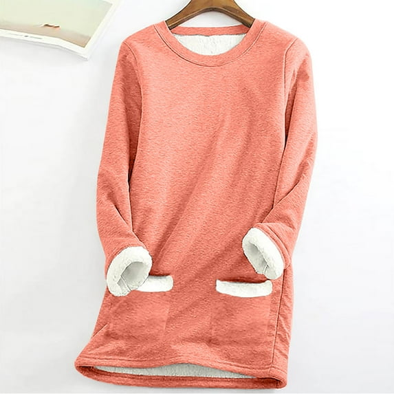 Fanxing Women's Sherpa Lined Sweatshirt 2025 Winter Warm Loose Plush Pullover Fuzzy Fleece Thermal Tops Crewneck Long Sleeve Lounge Top Orange,XXXL