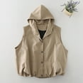 thumbnail image 1 of Fanxing Women's Sleeveless Hoodies Vest Button Down Lightweight Vests Casual Loose Fit Hooded Waistcoat Fall Trendy Clothes Khaki L, 1 of 9
