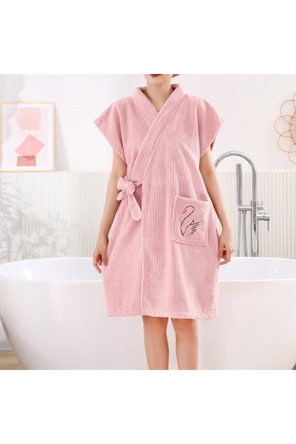 Women's Sleeveless Plush Robes Drying Absorbent Hoodie Shower Wrap Bathrobes Soft Fleece Warm Spa Towel Robe Pink Free Size
