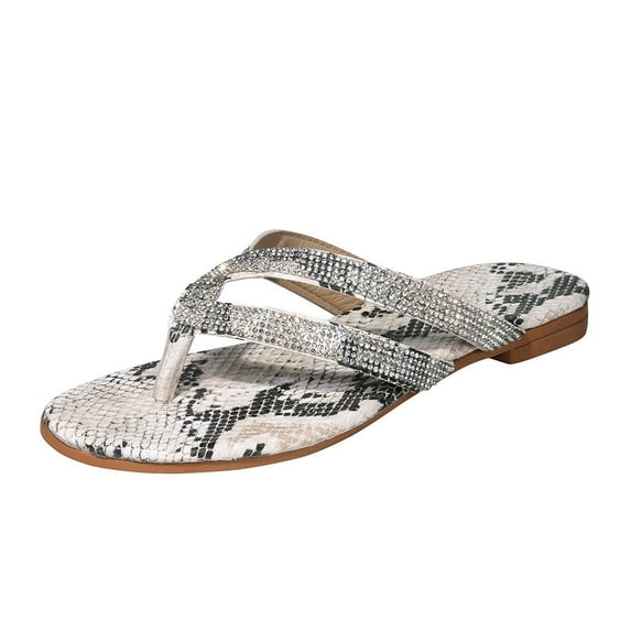 Fanxing Women's Slide Flat Sandals - Rhinestone Sandals -Comfortable Slip On Plait Toe Thong Strappy Spring Summer Jeweled Sandals Shoes