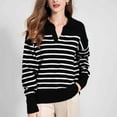thumbnail image 1 of Fanxing Women's Striped Pullover Sweaters Collared Lightweight Long Sleeve V Neck Fall Knitted Tops Black S, 1 of 4