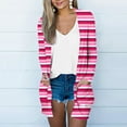 thumbnail image 1 of Fanxing Women's Stripes Cardigan Long Sleeve 0pen Front Fall Spring Shrug Sweater with Pocket Pink XL, 1 of 5