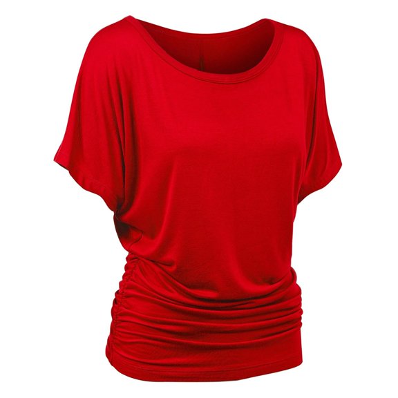 Fanxing Women's Summer Tops Casual Ruffle Short Sleeve Shirts 2025 Fashion Round Neck Tunic Blouses Red,XXL