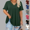 thumbnail image 1 of Fanxing Women's Summer Tops Plus Size 3/4 Sleeve Black Curvy V Neck T Shirts Pleated Tunics, 1 of 8