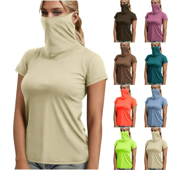 Fanxing Women's Sun Hoodie with Built-In Face Mask Sun Shirt Green,XL