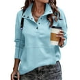 thumbnail image 1 of Fanxing Women's Sweatshirts No Hood Long Sleeve Lapel Button Pullover Solid Color Casual Loose Tops with Pocket Light Blue XL, 1 of 6