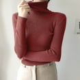 thumbnail image 1 of Fanxing Women's Turtleneck Sweaters Long Sleeve Ribbed Slim Fitted Tops Casual Fall Fashion Basic Layering Knit Jumper Wine Free Size, 1 of 5