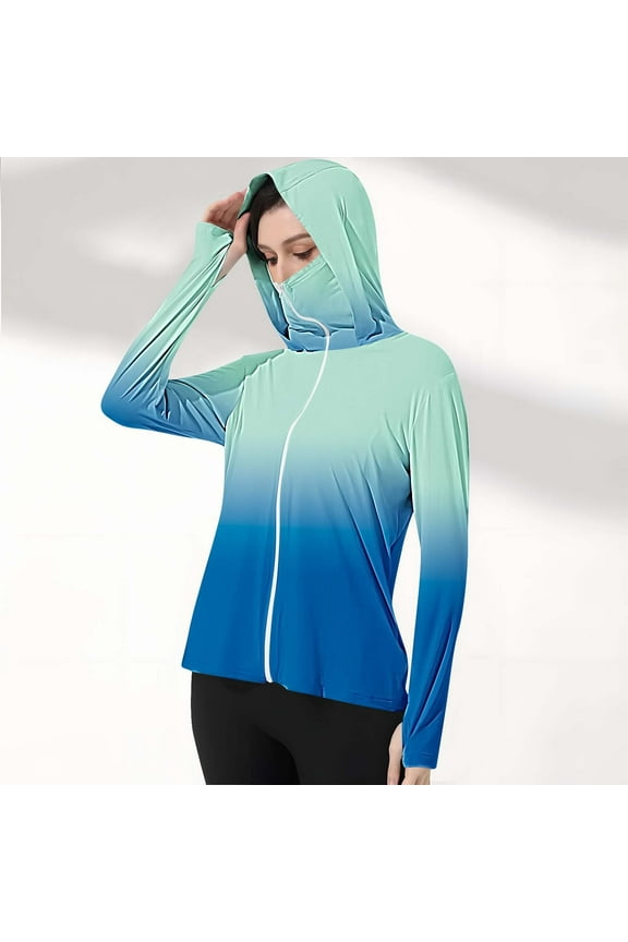 Women's UPF 50+ Cooling Sun Shirt with Attached Face Mask Zipper Hooded Jacket Breathable Hiking & Fishing Shirt Multicolor,S